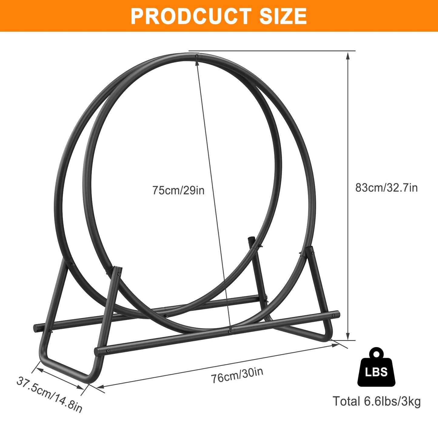 Mr IRONSTONE Firewood Rack - 30 inch Indoor/Outdoor Log Hoop for Neat and Easy Wood Storage, Tubular Steel Design for Patio, Deck, and Fireplace Pit