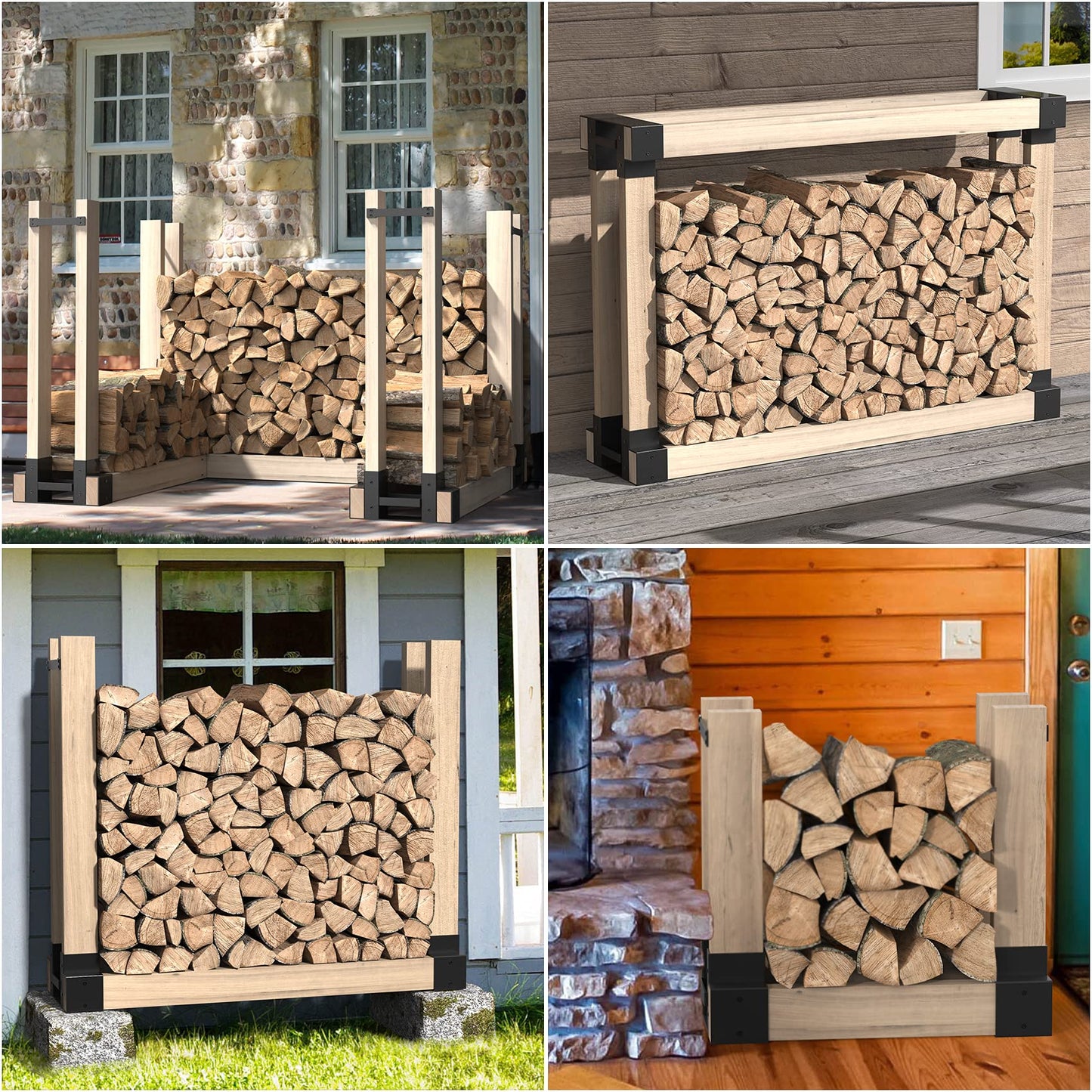 Mr IRONSTONE Firewood Log Storage Rack Bracket Kit, Adjustable Wood Rack Length Based on the Amount of Wood, for Outdoor Indoor Patio Deck Metal Log Holder Outdoor Tools with 34 Accessories