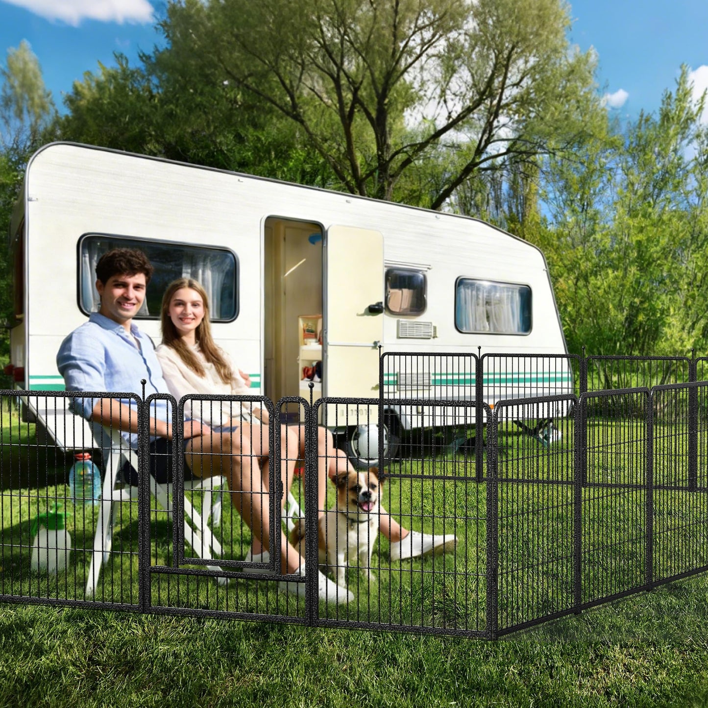 Mr IRONSTONE Dog Playpen with Anti-Rust Coating – 32" Height 16 Panels Portable & Foldable Indoor/Outdoor Pet Fence for Large, Medium, or Small Dogs – Durable Exercise Pen