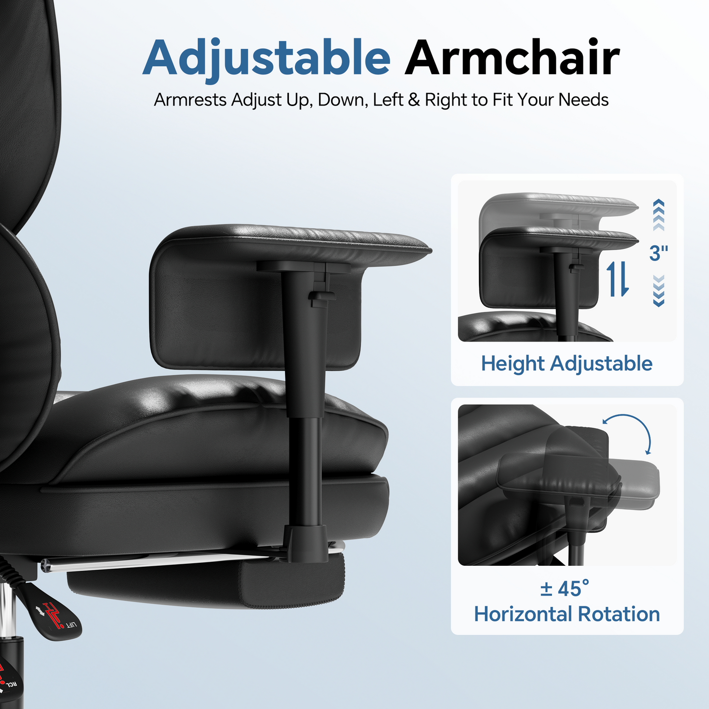 Mr IRONSTONE Executive Office Chair, High Back PU Leather Computer Desk Chair with Footrest and 3D Armrests, 350 LBS Capacity, Black
