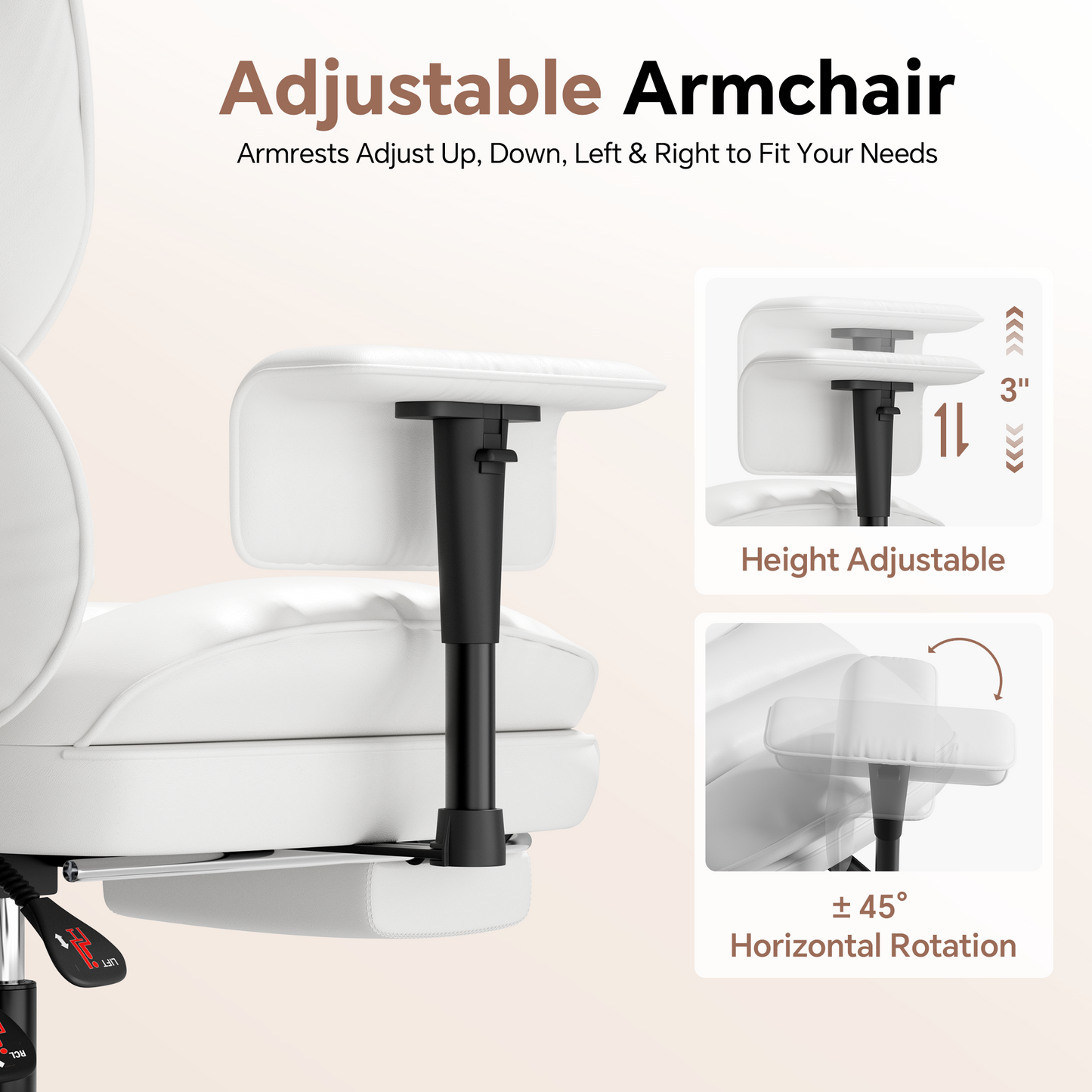 Mr IRONSTONE Ergonomic Home Office Chair, Ultra Soft PU Leather Desk Chair with Deep Wide Seat for Cross Legged Sitting, White