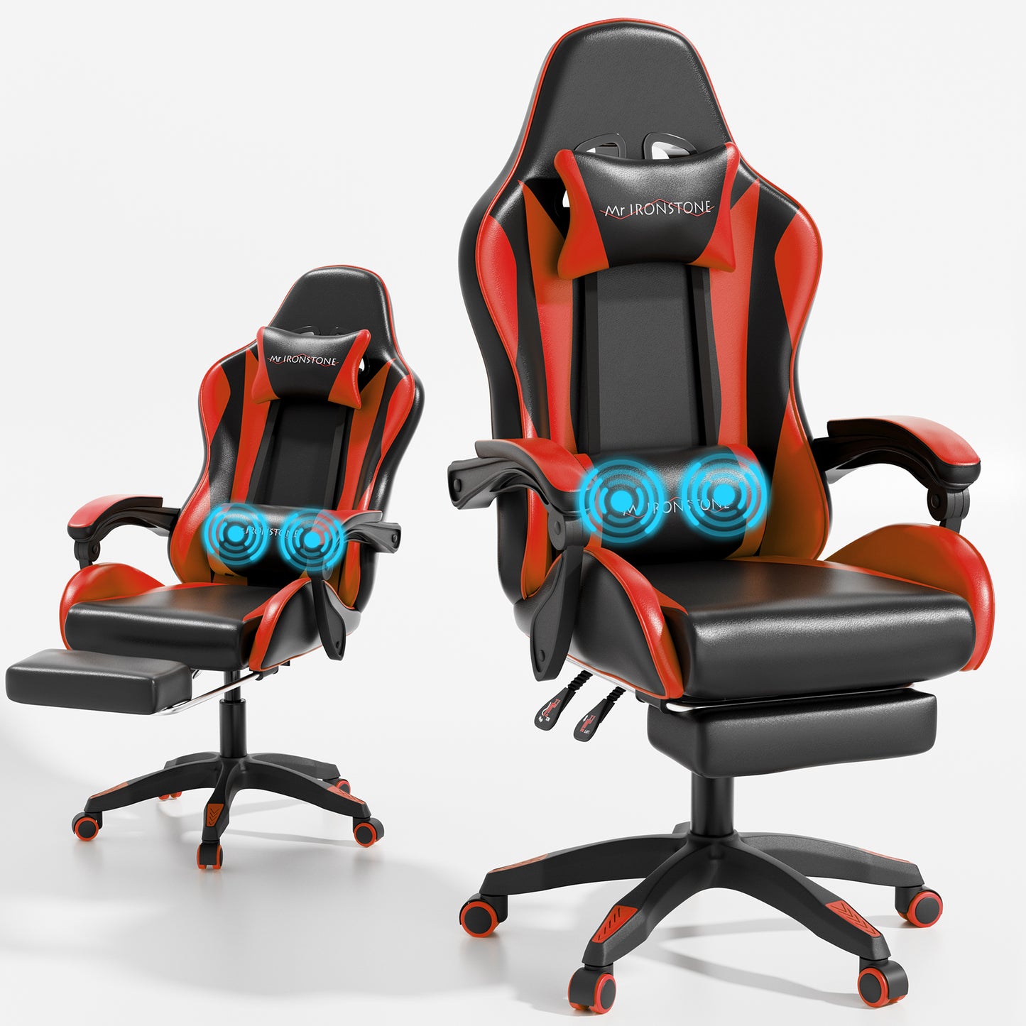 Mr IRONSTONE Ergonomic Gaming Chair with Massage Lumbar Support and Footrest, Heavy Duty 300LBS Computer Chair for Adults, Red/Black